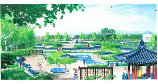 산림청이 내년 9월까지 카자흐스탄에 조성할 예정인 '한-카자흐스탄 우호의 숲'의 구상도.  산림청 제공